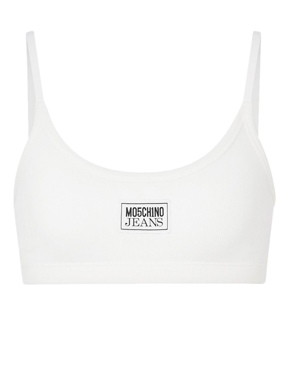 MOSCHINO JEANS logo贴花罗纹文胸式上衣 - 白色