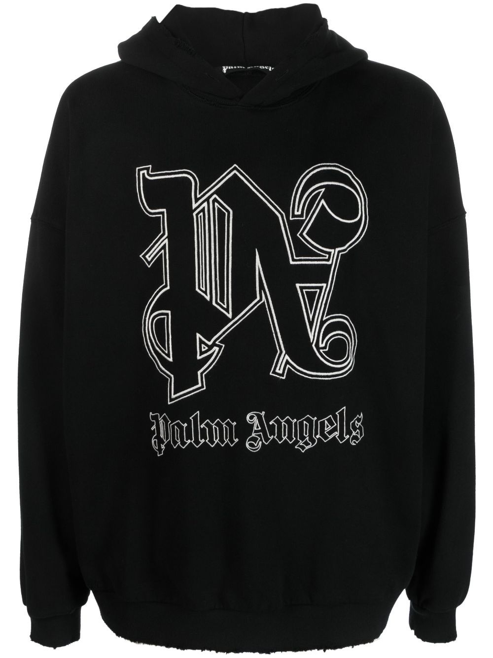 Palm Angels logo刺绣棉连帽衫 - 黑色