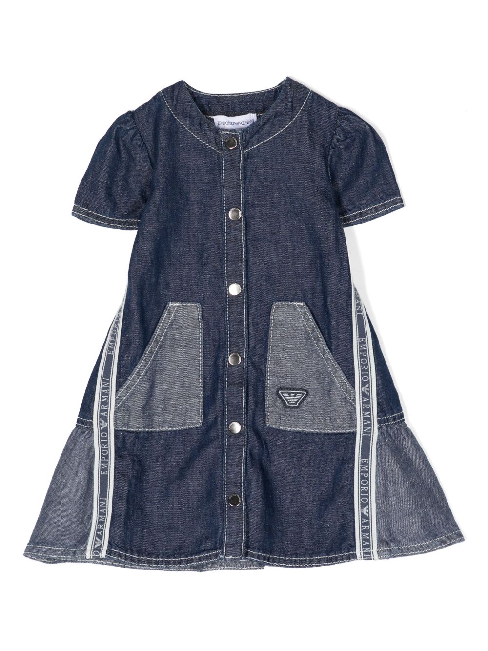 Emporio Armani Kids 标贴牛仔连衣裙 - 蓝色