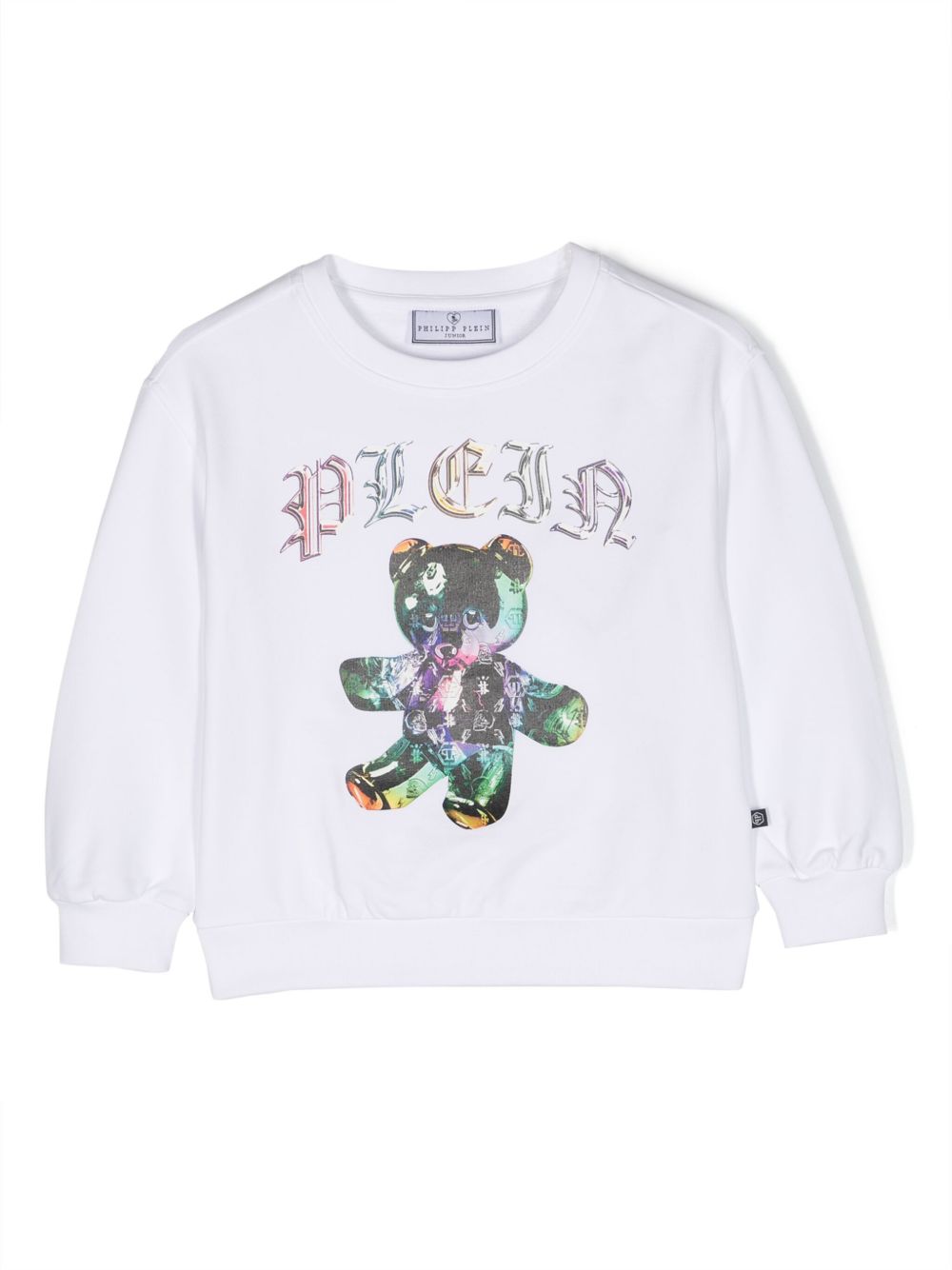 Philipp Plein Junior logo印花棉卫衣 - 白色