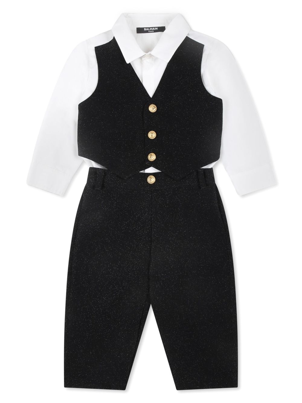 Balmain Kids 单排扣棉西装套装 - 黑色