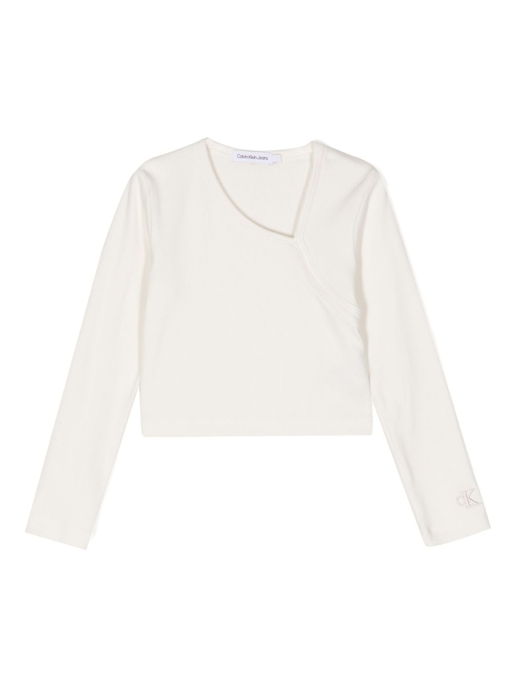Calvin Klein Kids logo刺绣不对称针织上衣 - 白色