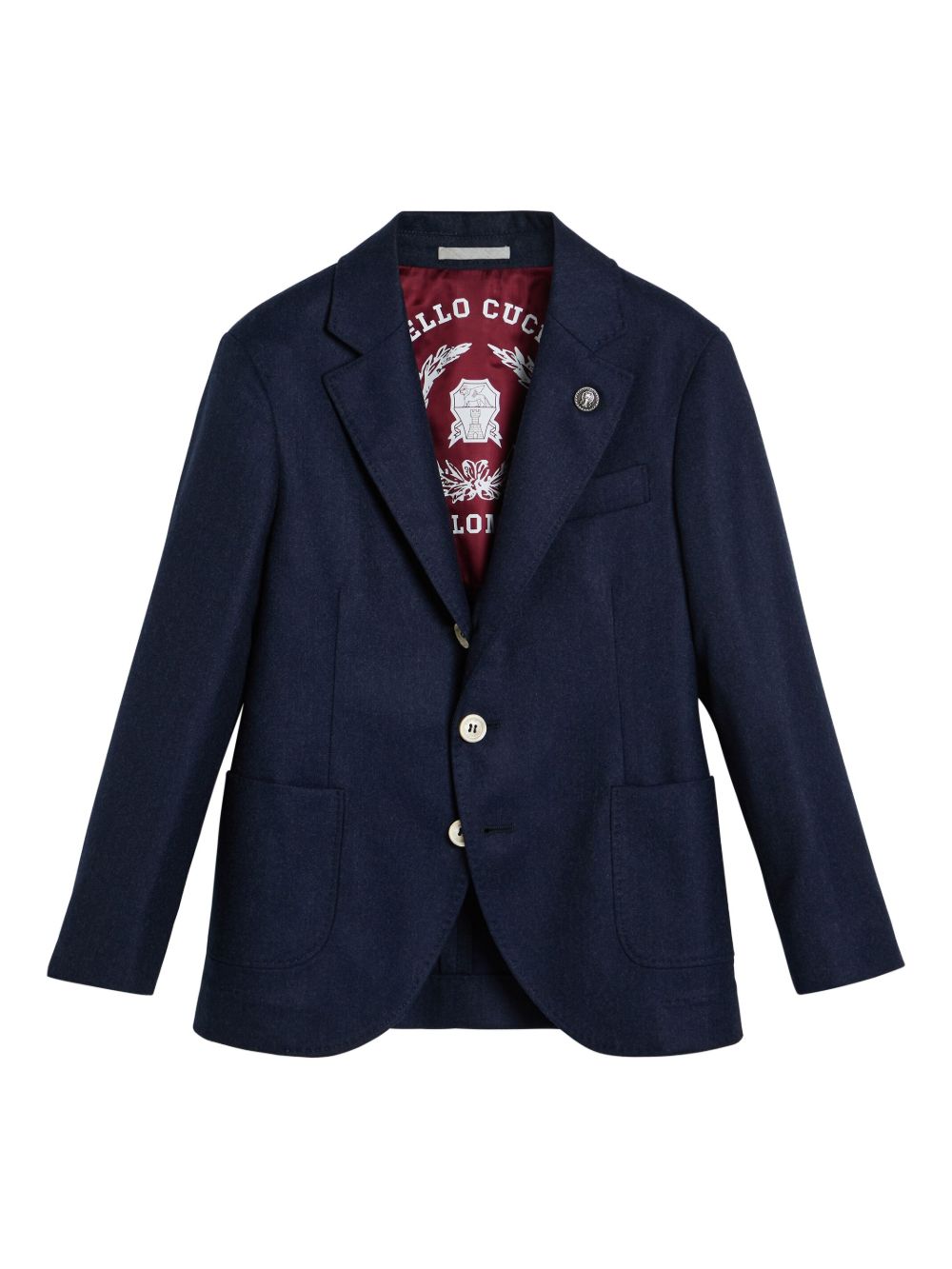 Brunello Cucinelli Kids 初剪羊毛法兰绒西装夹克 - 蓝色
