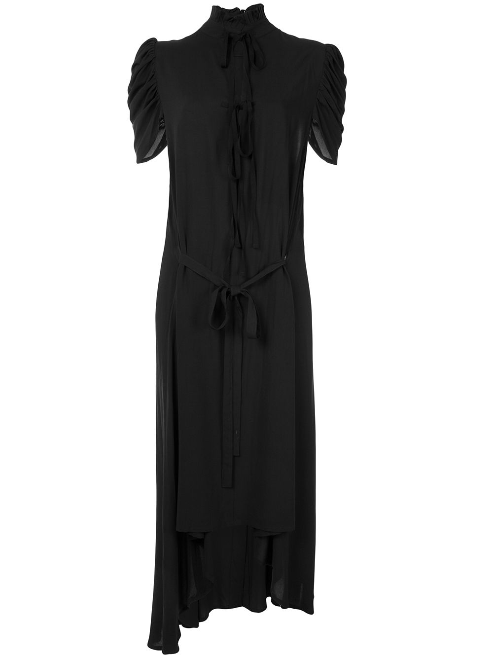 Ann Demeulemeester 荷叶边领不对称连衣裙 - 黑色