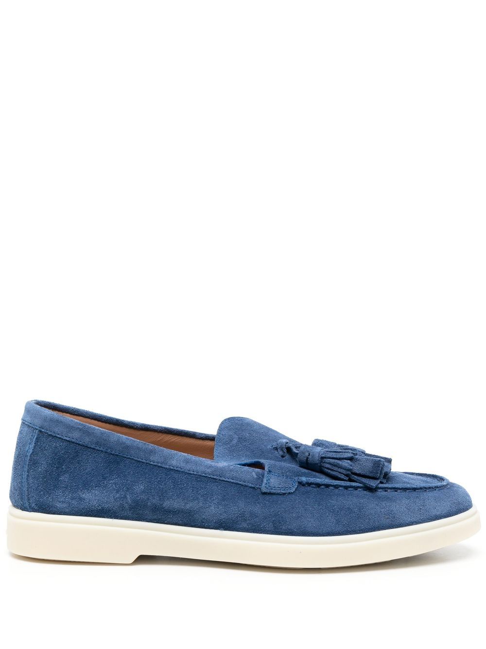 Santoni 流苏细节绒面皮乐福鞋 - 蓝色