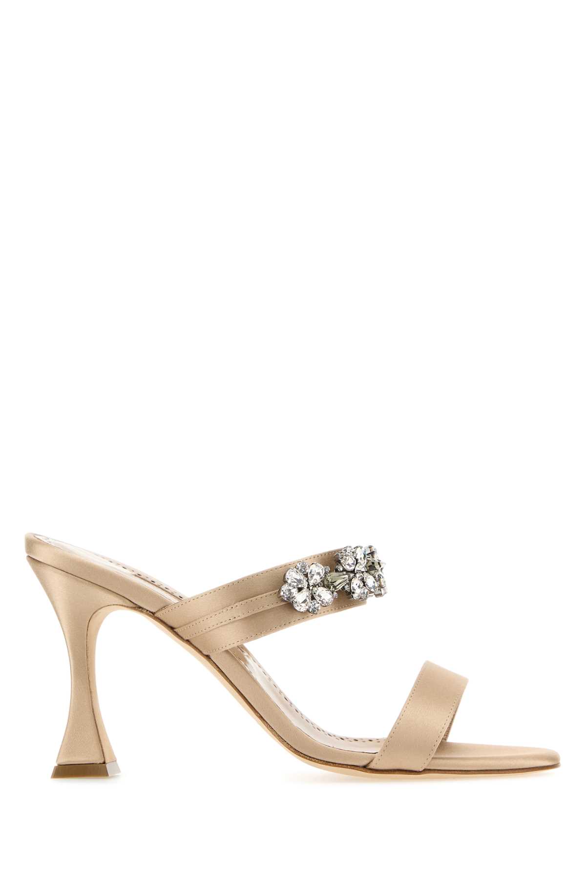 Manolo Blahnik 裸粉色缎面穆勒鞋