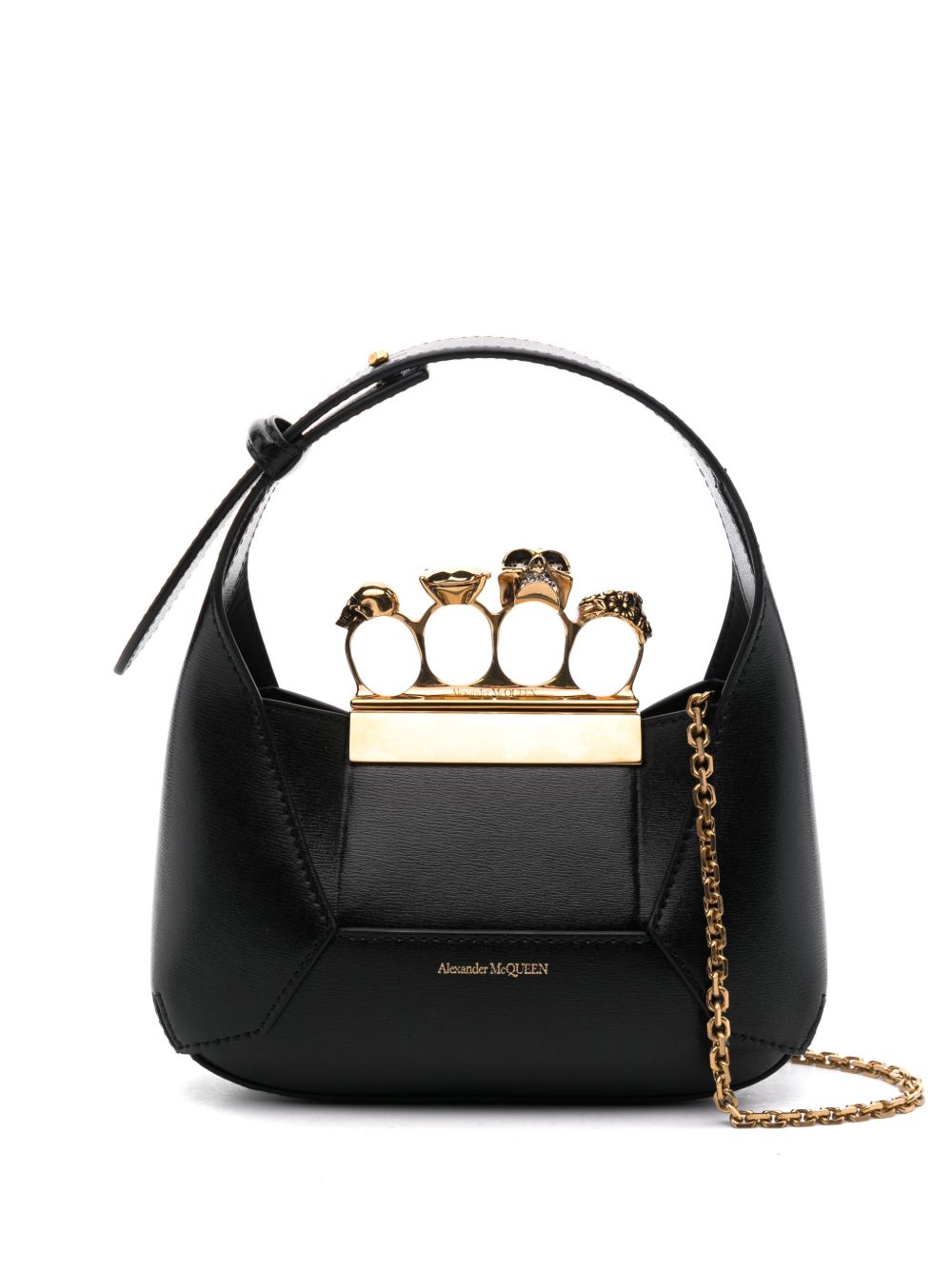 Alexander McQueen The Jewelled Hobo 皮质迷你包 - 黑色