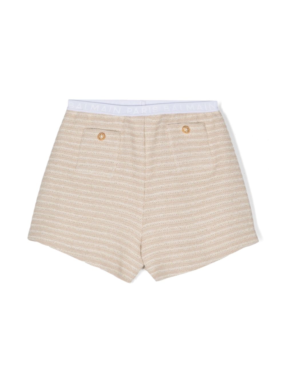 Balmain Kids 条纹针织短裤 - 中性色