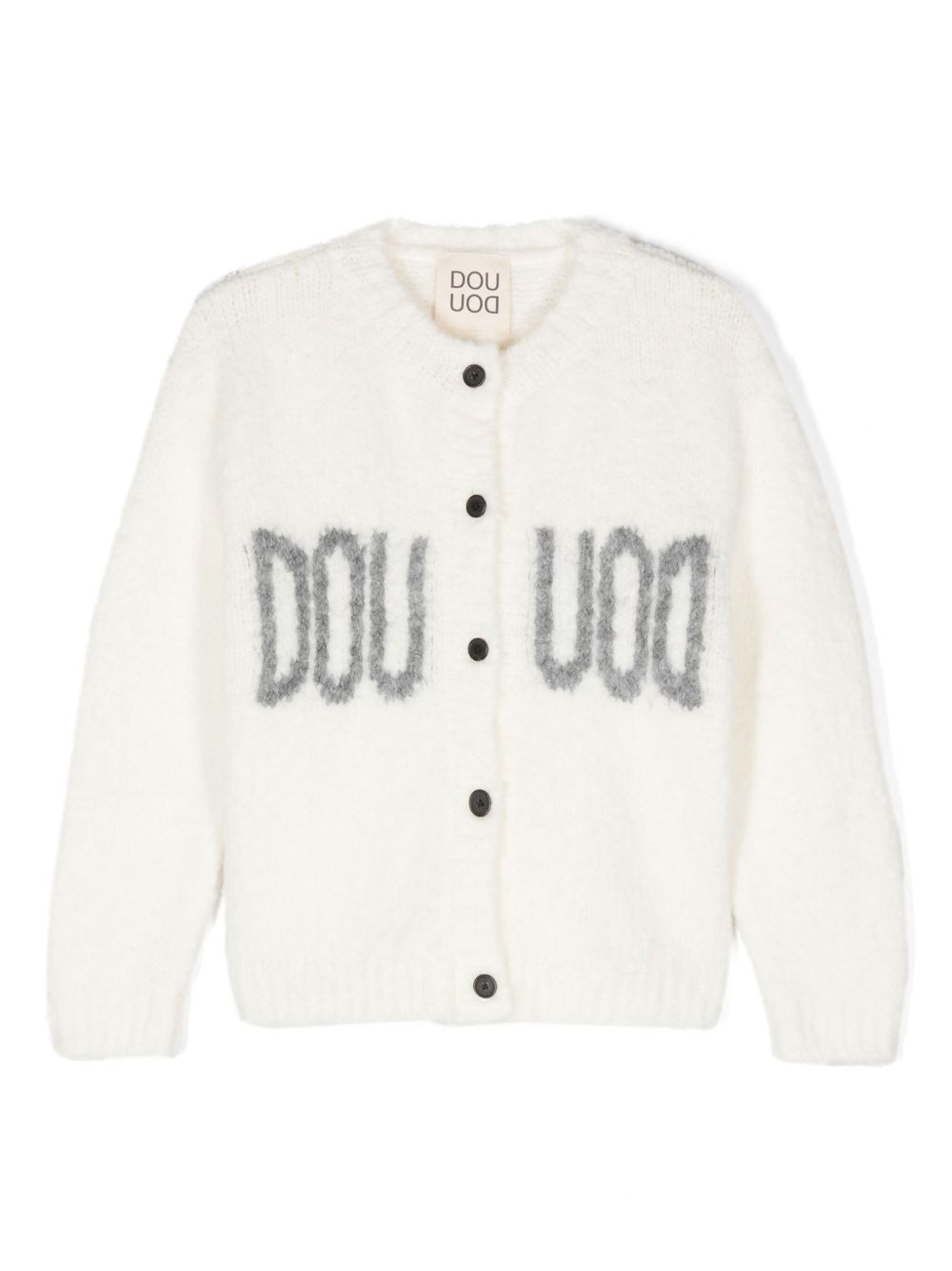 Douuod Kids logo嵌花针织开衫 - 白色