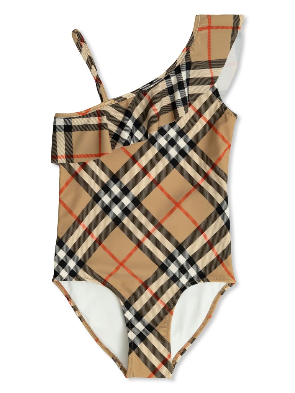 Burberry Kids 格纹连体泳衣 - 中性色