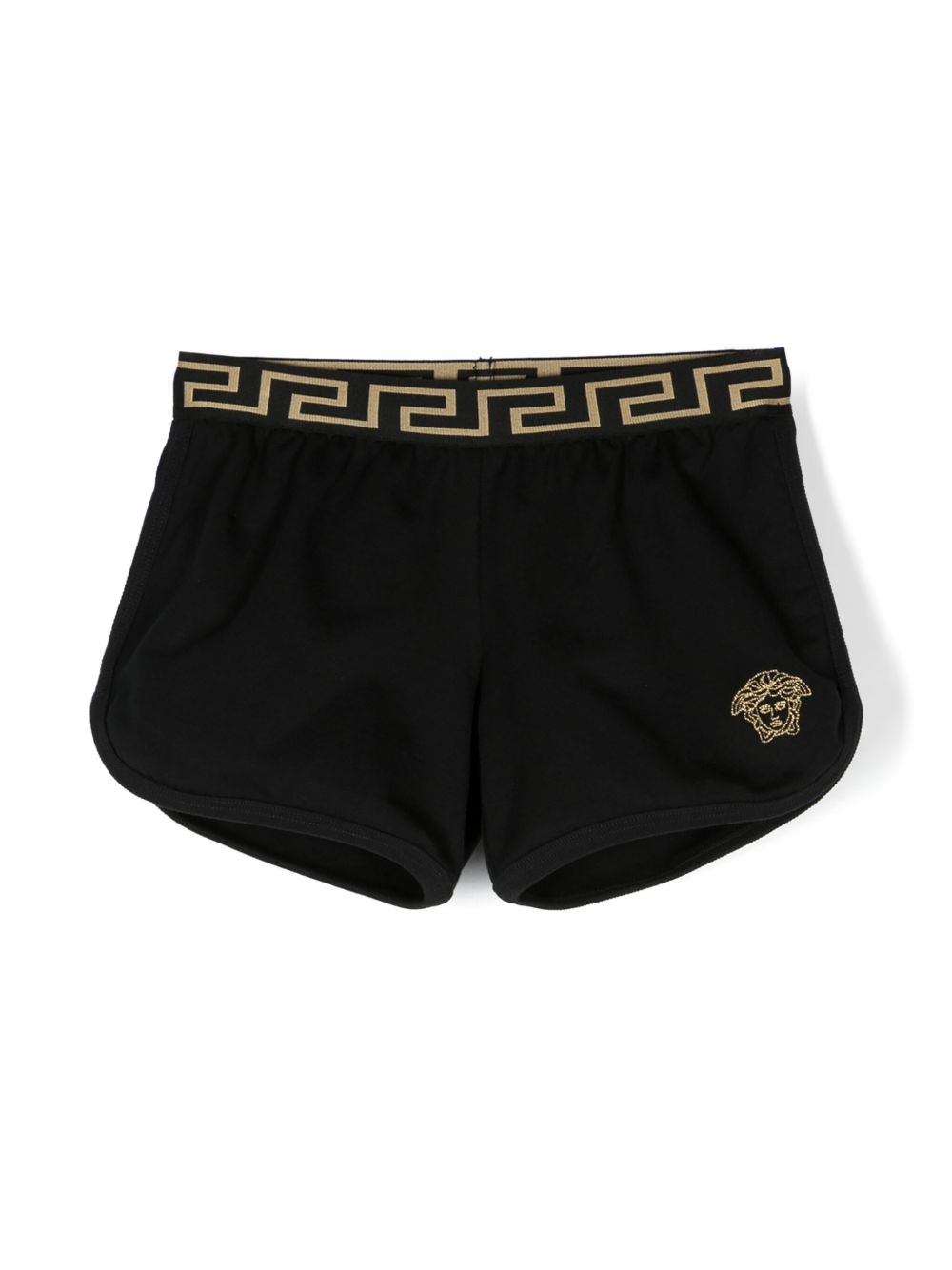Versace Kids 希腊回纹图案裤腰棉短裤 - 黑色