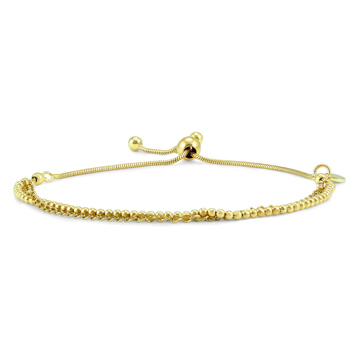 Bead and Chain Bolo Bracelet in Yellow Gold Plated.925 Sterling Silver