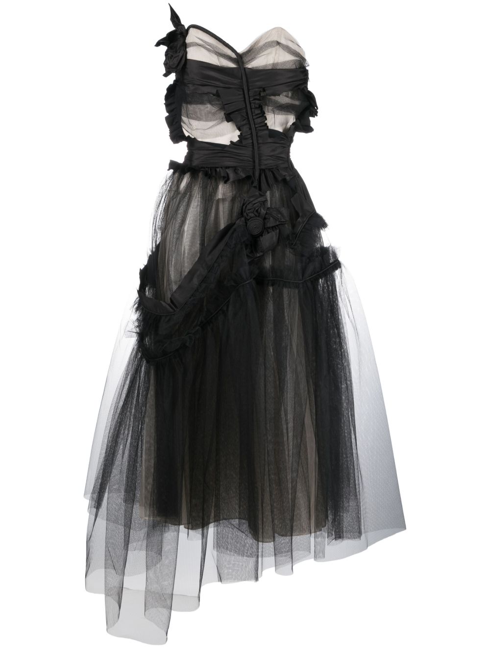 Maison Margiela Décortiqué 紧身胸衣式薄纱连衣裙 - 黑色