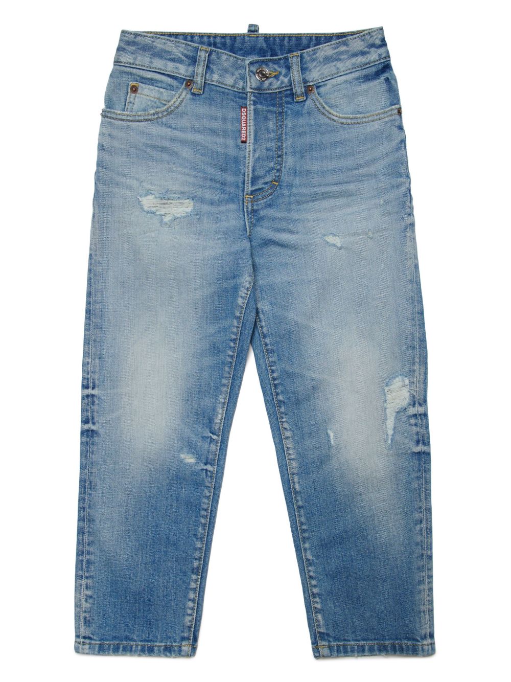 DSQUARED2 KIDS 仿旧设计直筒牛仔裤 - 蓝色
