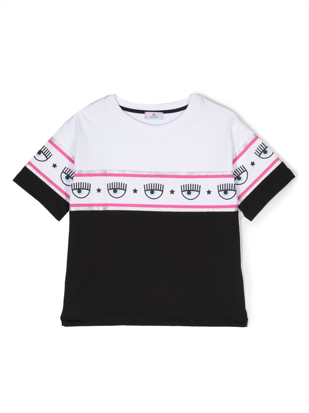 Chiara Ferragni Kids logo条纹棉T恤 - 黑色