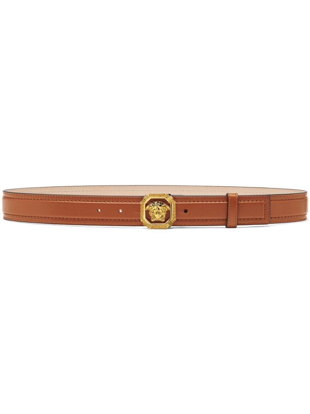 Versace La Medusa 皮质腰带 - 褐色