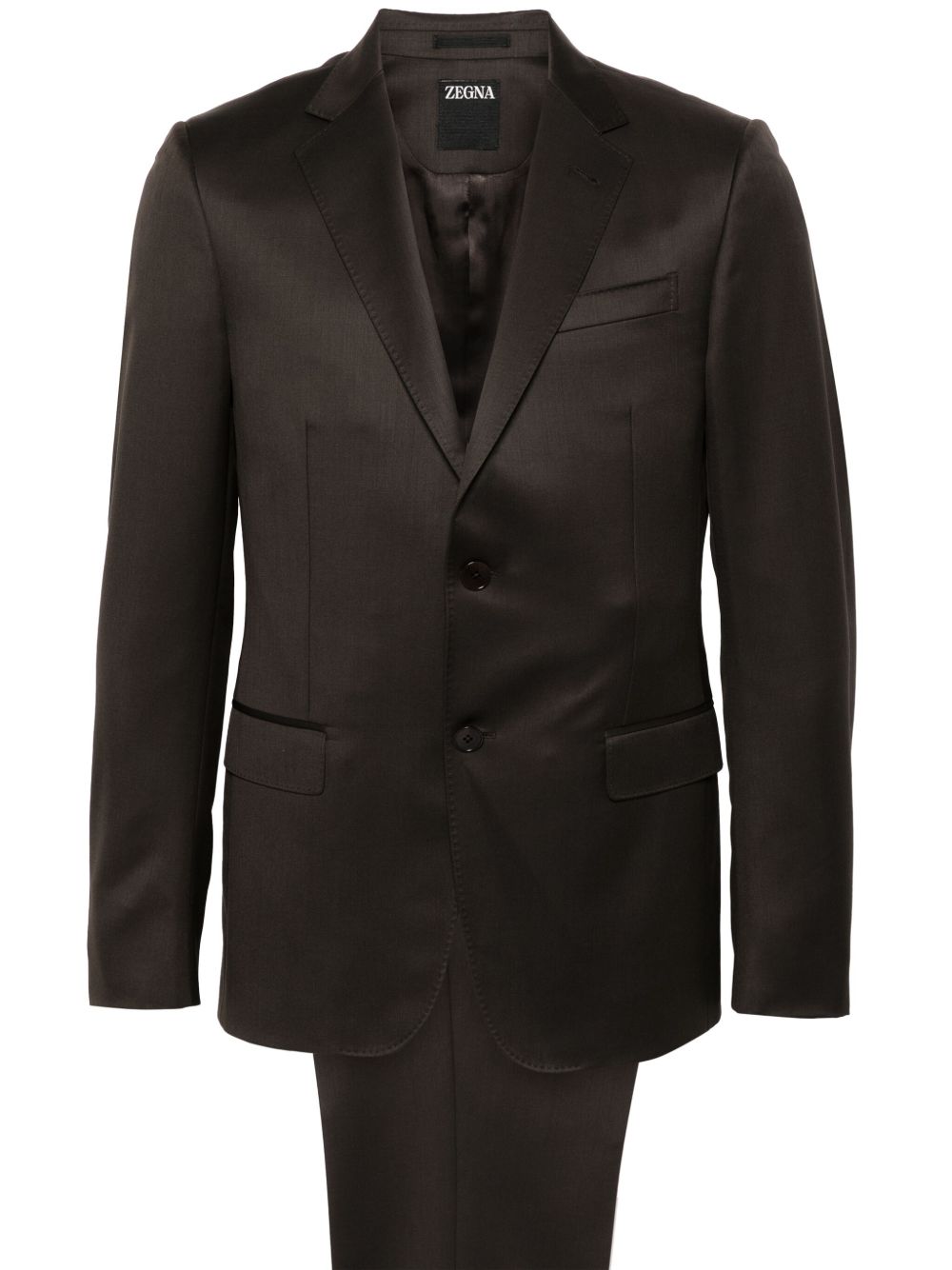 Zegna 两件式平驳领西装套装 - 褐色