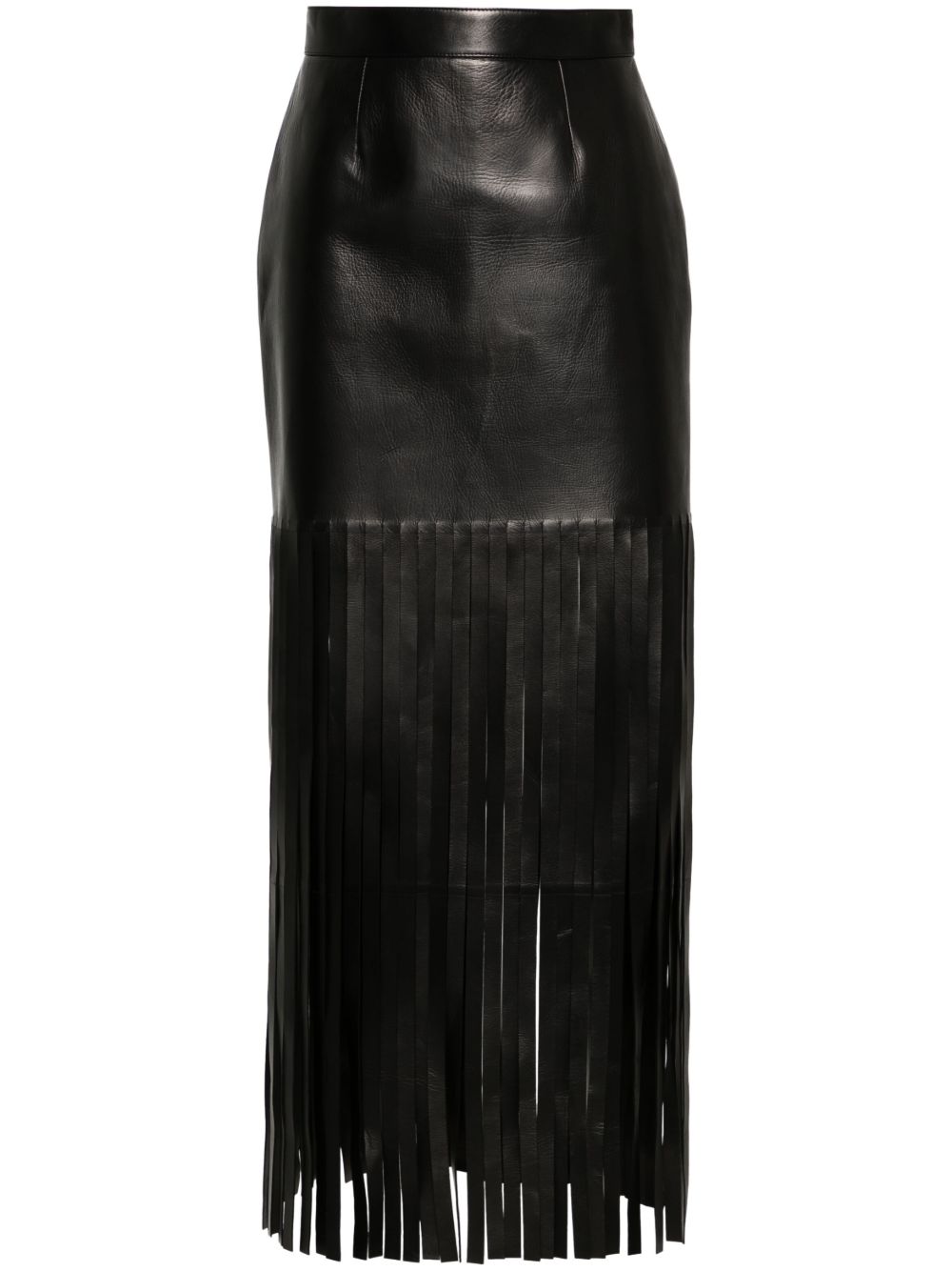 Alexander McQueen 流苏边皮质超长半身裙 - 黑色