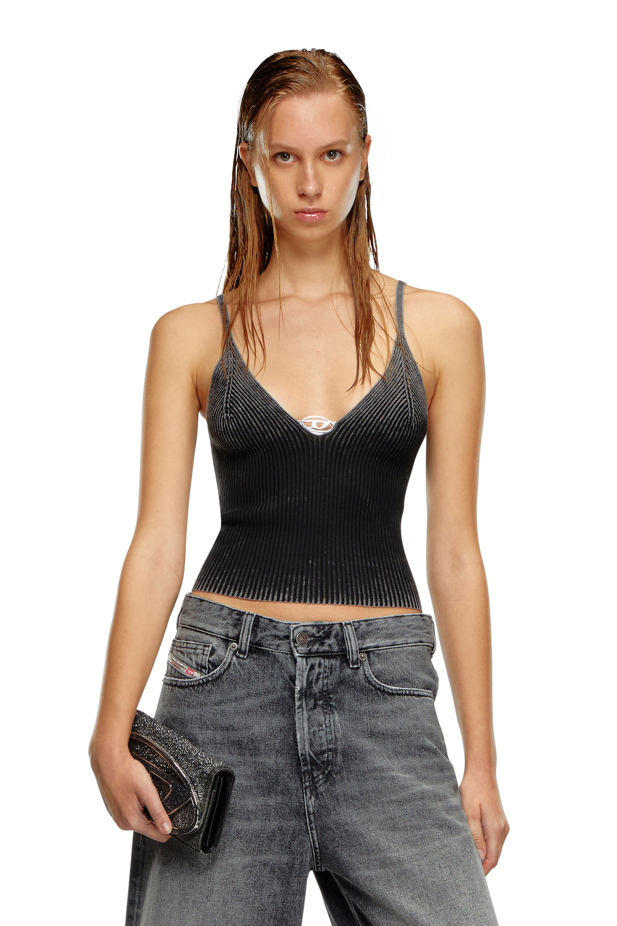 Diesel - Camisole in faded ribbed knit - Tops - Woman - Black