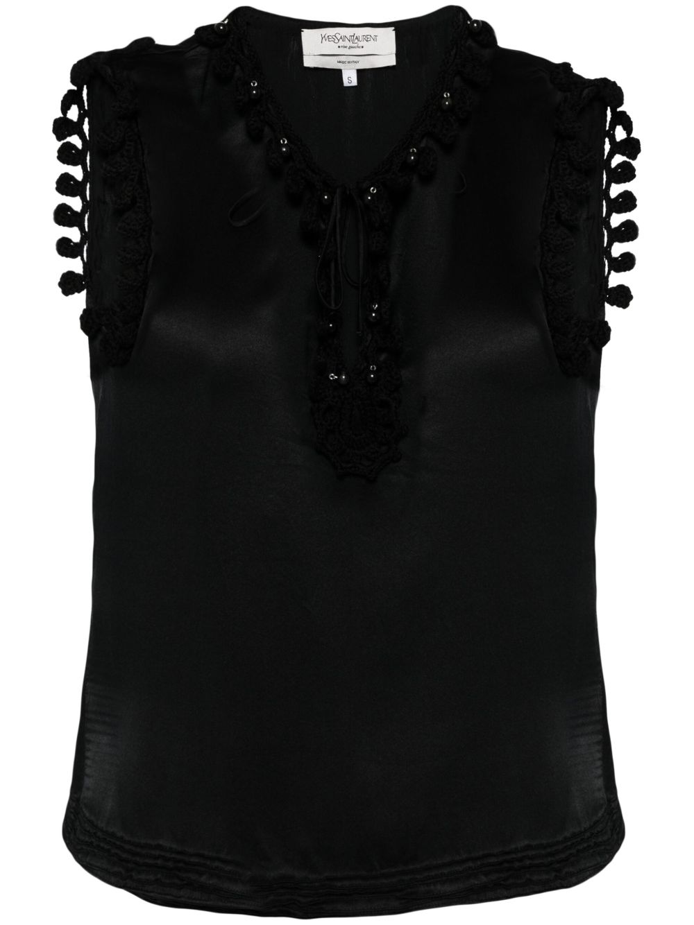 Saint Laurent Pre-Owned 流苏边饰真丝罩衫 - 黑色