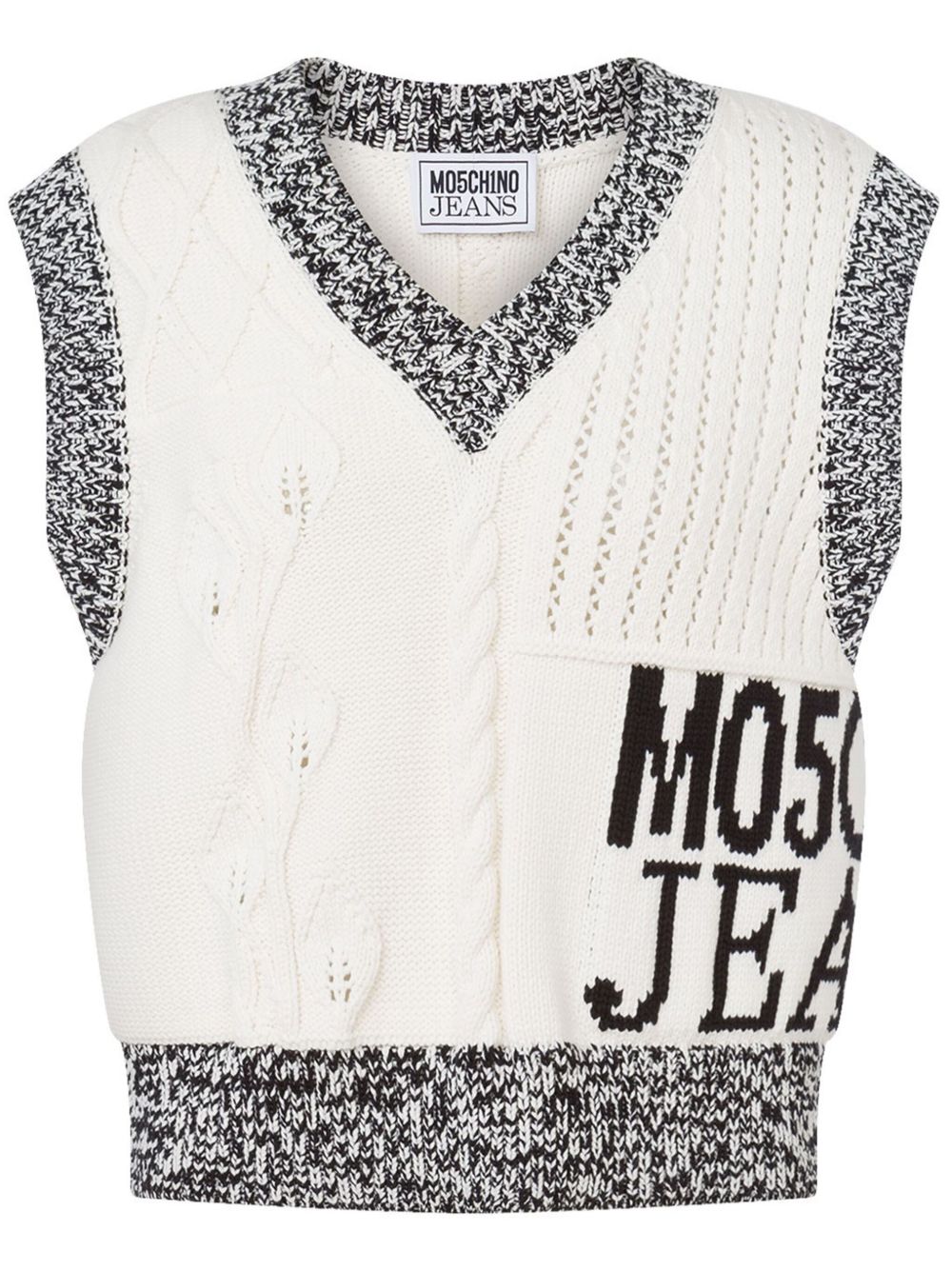 MOSCHINO JEANS 嵌花针织logo上衣 - 白色