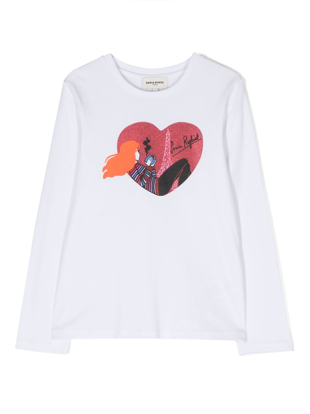 SONIA RYKIEL ENFANT 插画风印花长袖T恤 - 白色