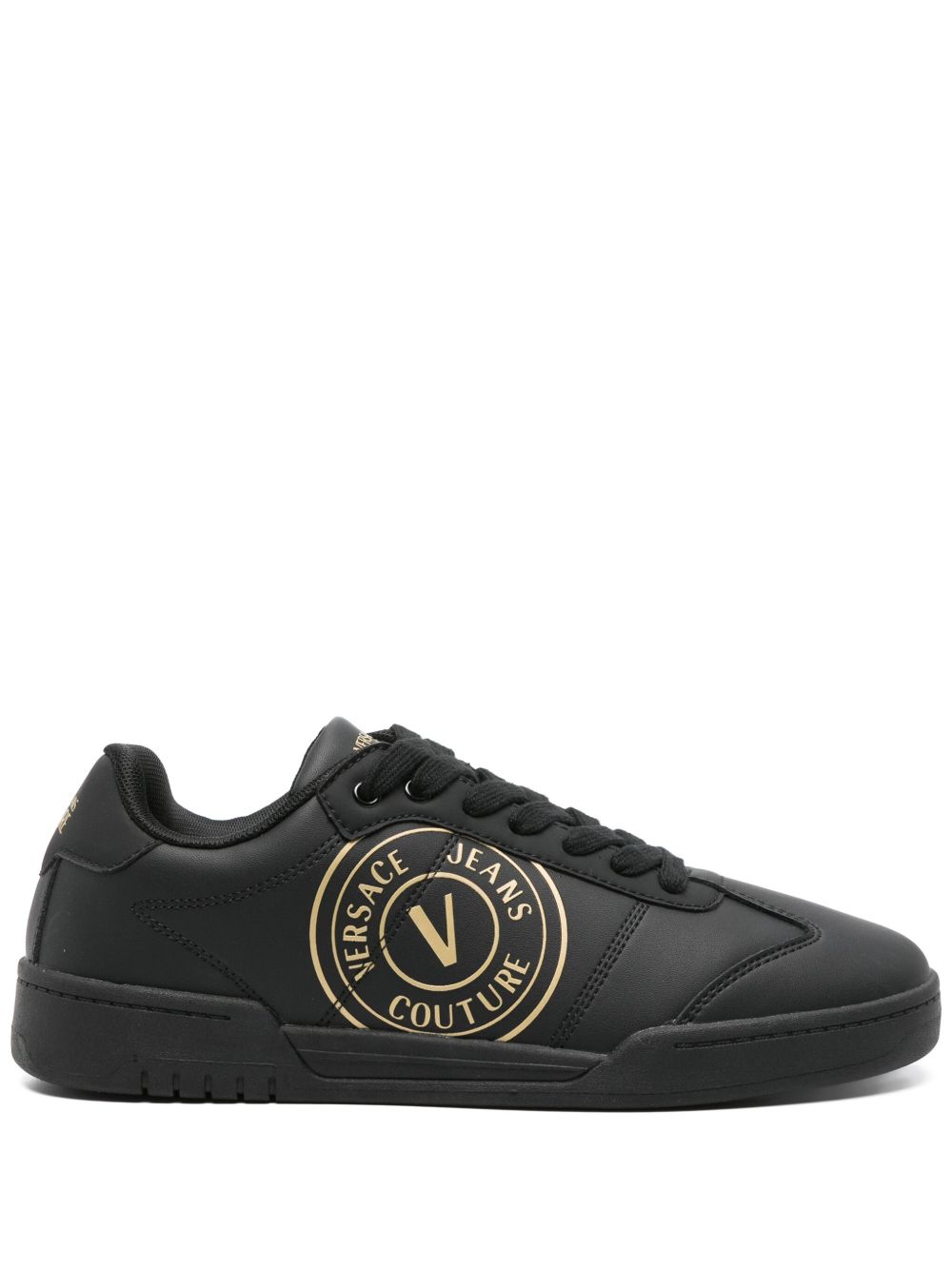Versace Jeans Couture logo印花皮质运动鞋 - 黑色