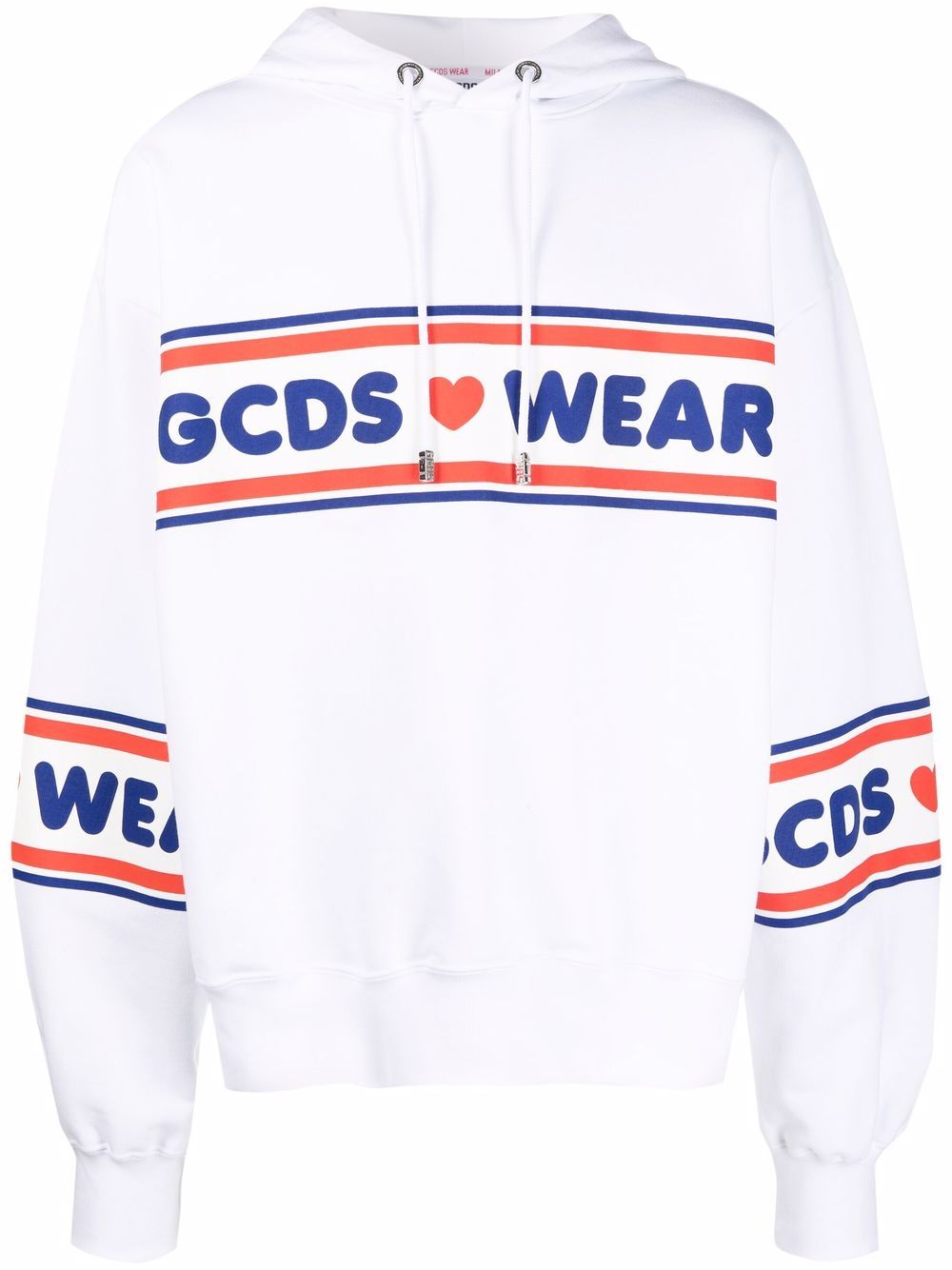 GCDS logo印花条纹连帽衫 - 白色
