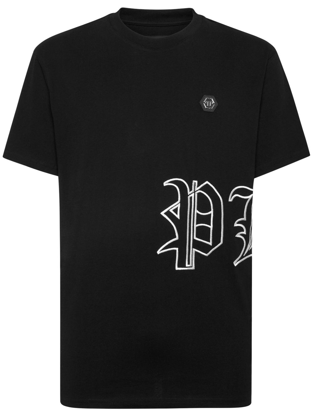 Philipp Plein logo刺绣棉T恤 - 黑色