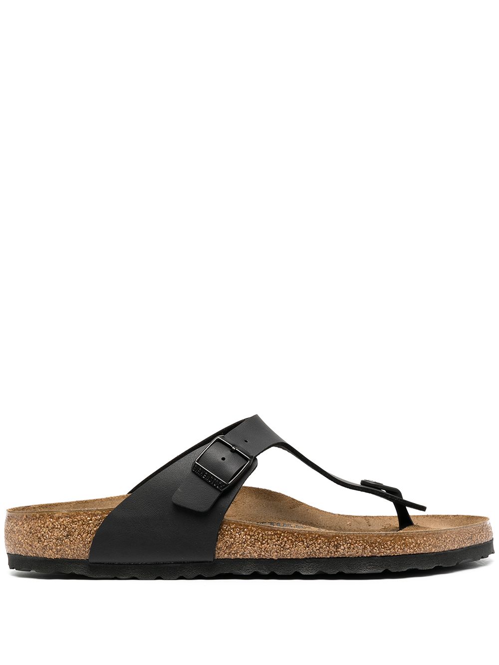 Birkenstock 皮质扣环人字拖 - 黑色