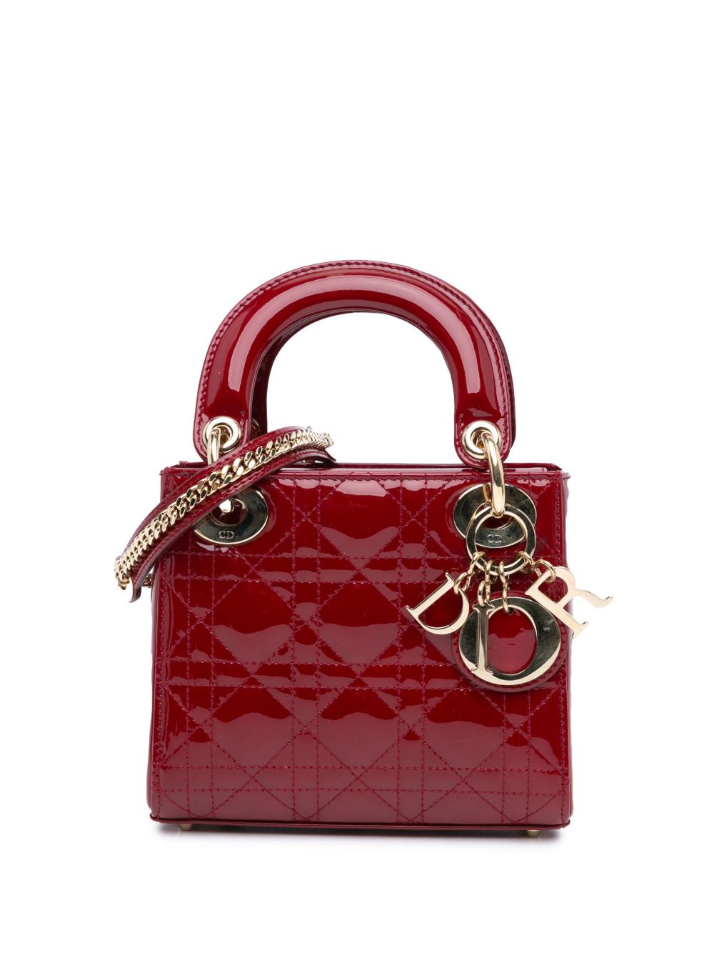 Christian Dior Pre-Owned 2017 Mini Patent Cannage Lady Dior satchel - 红色