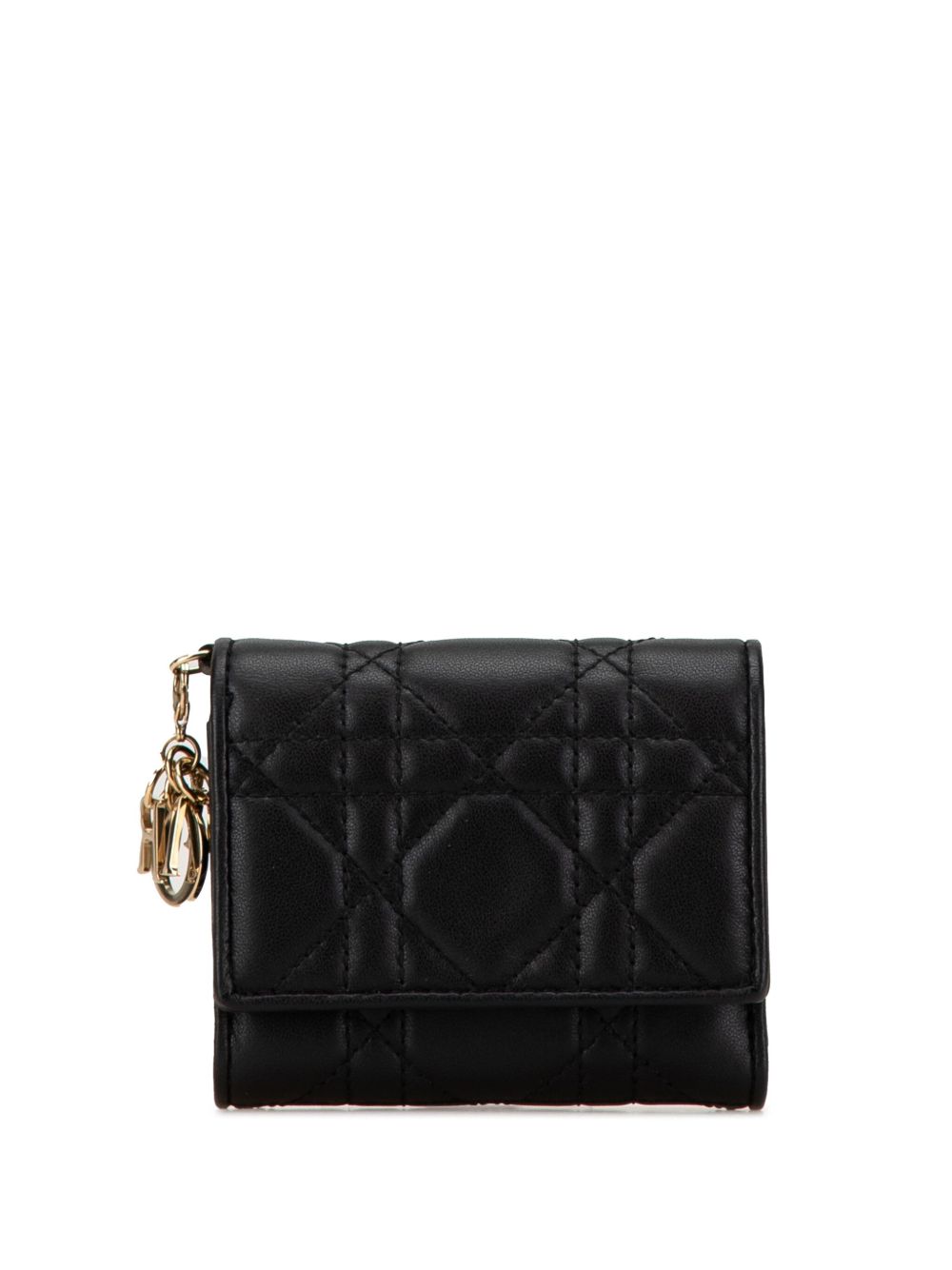 Christian Dior Pre-Owned Cannage Lady Dior Lotus小羊皮小号钱包（2022年典藏款） - 黑色