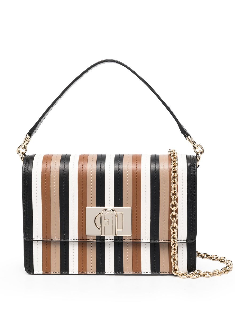 Furla 条纹图案皮质手提包 - 黑色
