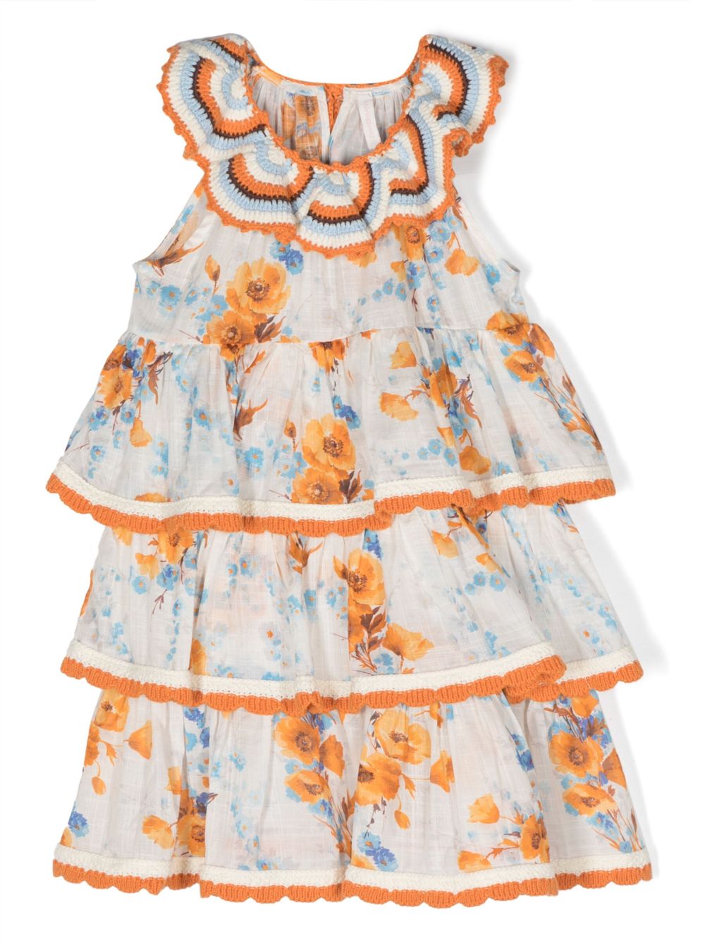 ZIMMERMANN Kids 针织细节花卉印花连衣裙 - 橘色