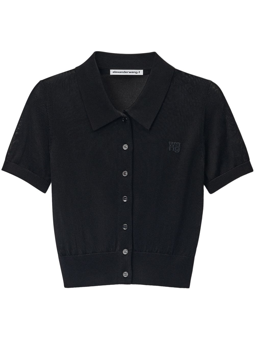Alexander Wang logo刺绣polo领开衫 - 黑色