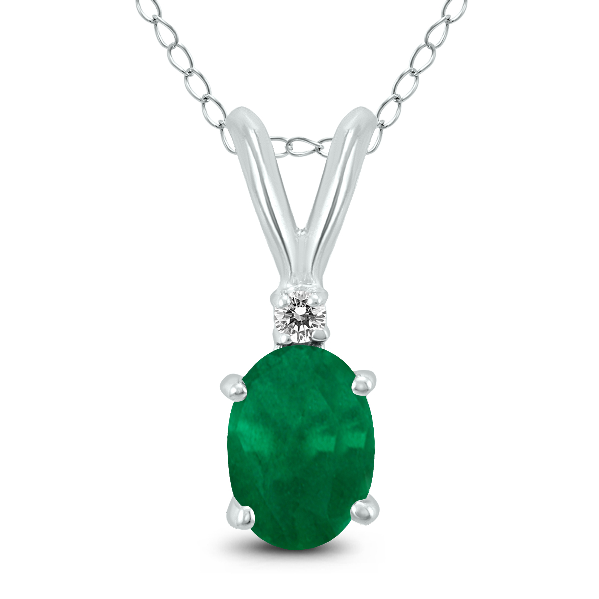 14K White Gold Emerald and Diamond Pendant《Grade A》