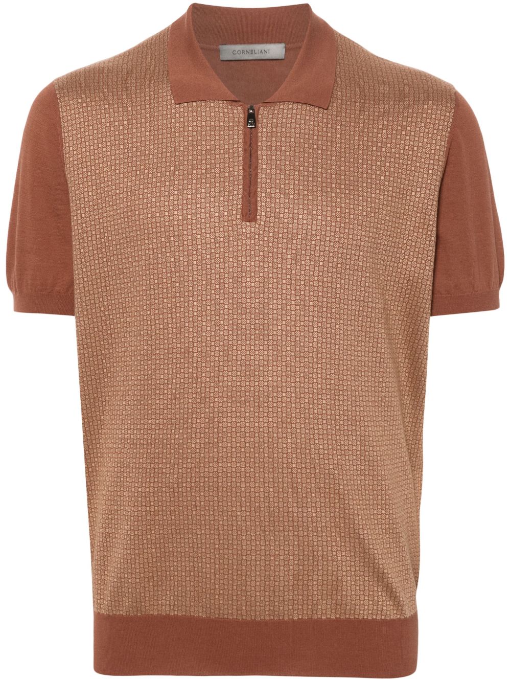 Corneliani 图案嵌花针织polo衫 - 褐色