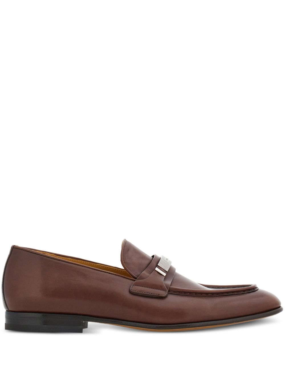 Ferragamo logo雕刻皮质乐福鞋 - 褐色