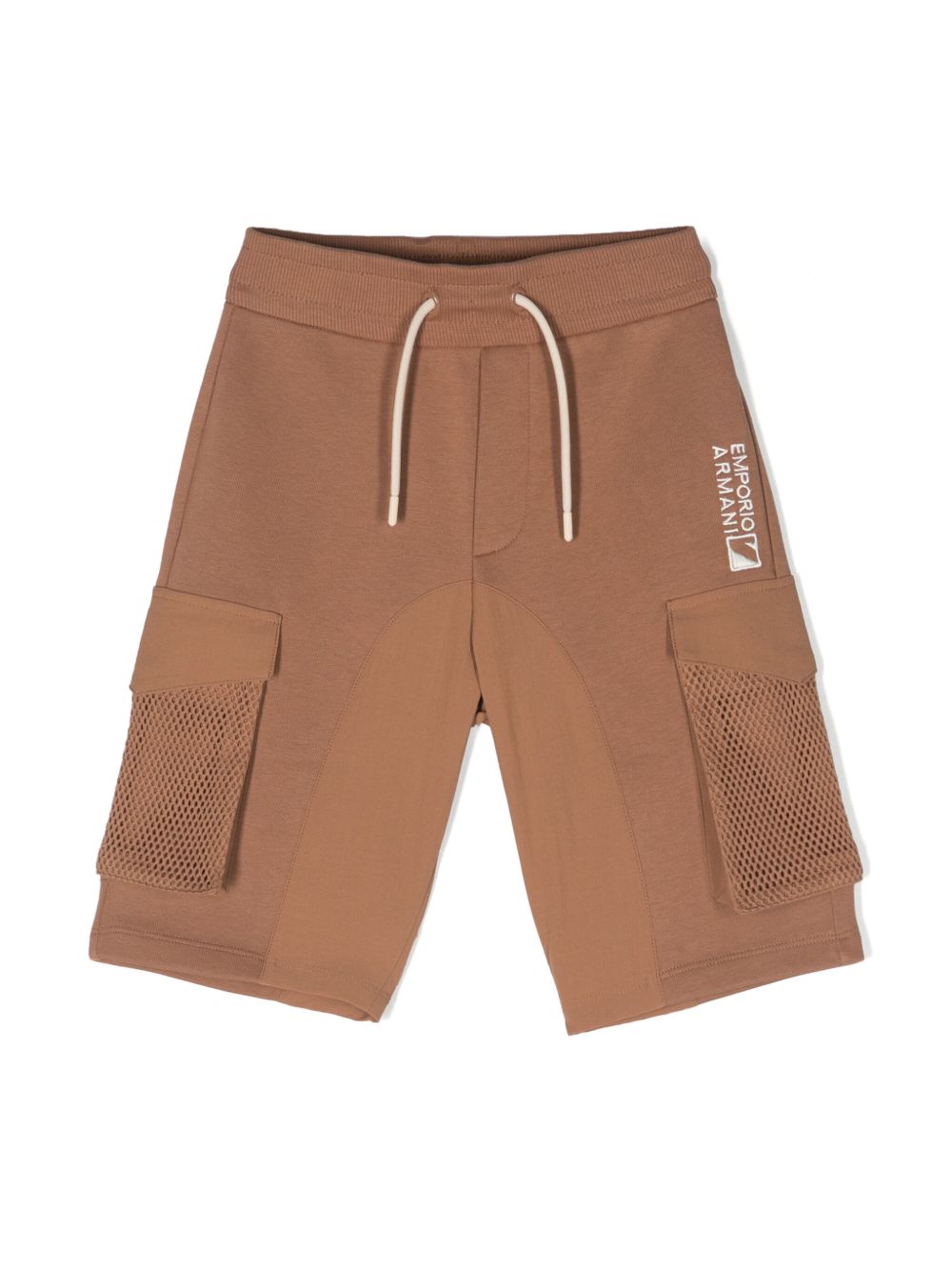Emporio Armani Kids logo刺绣工装短裤 - 褐色