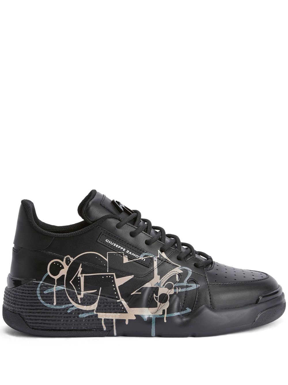 Giuseppe Zanotti Talon 涂鸦印花皮质运动鞋 - 黑色