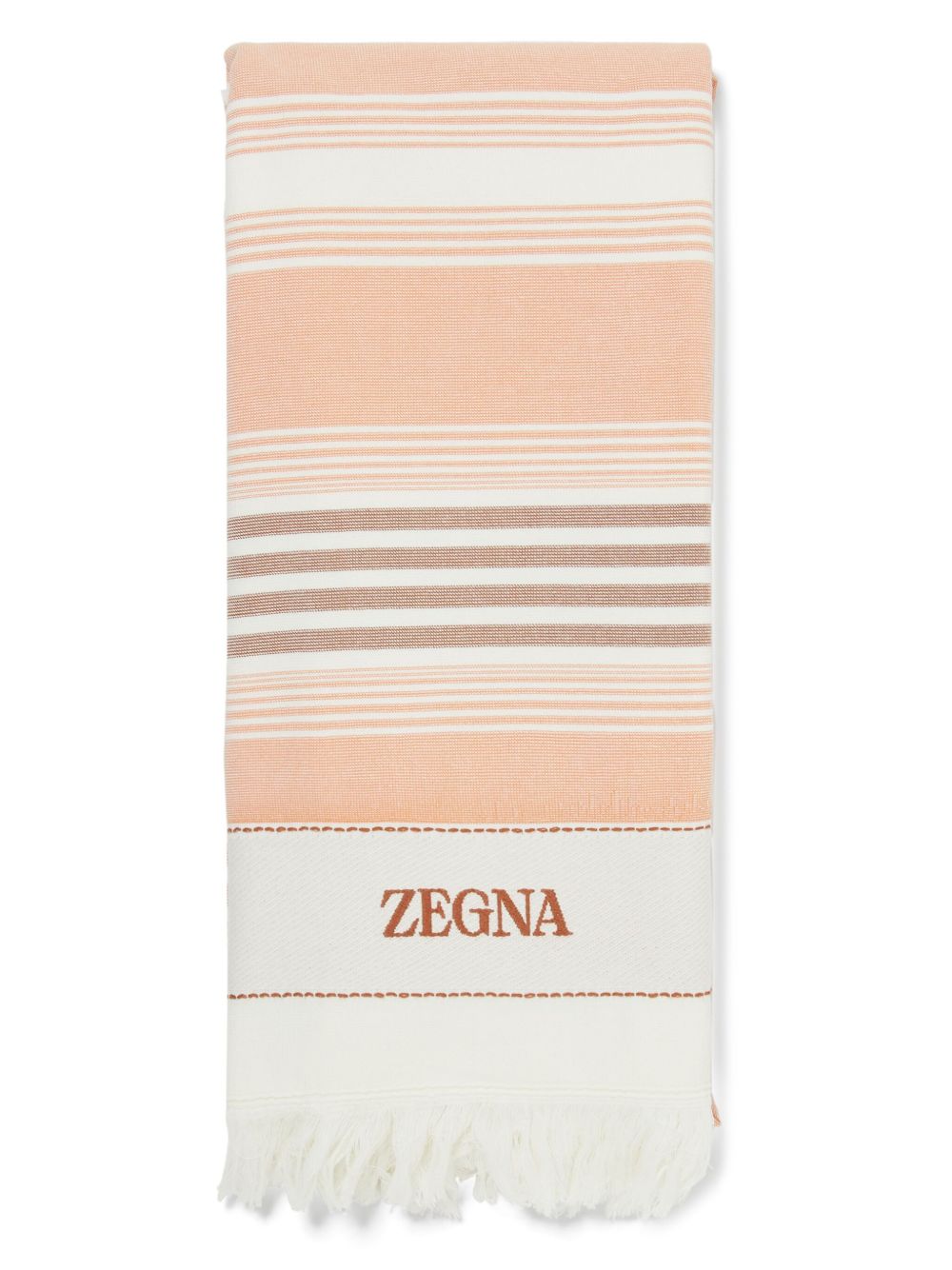Zegna logo刺绣棉沙滩毛巾 - 橘色