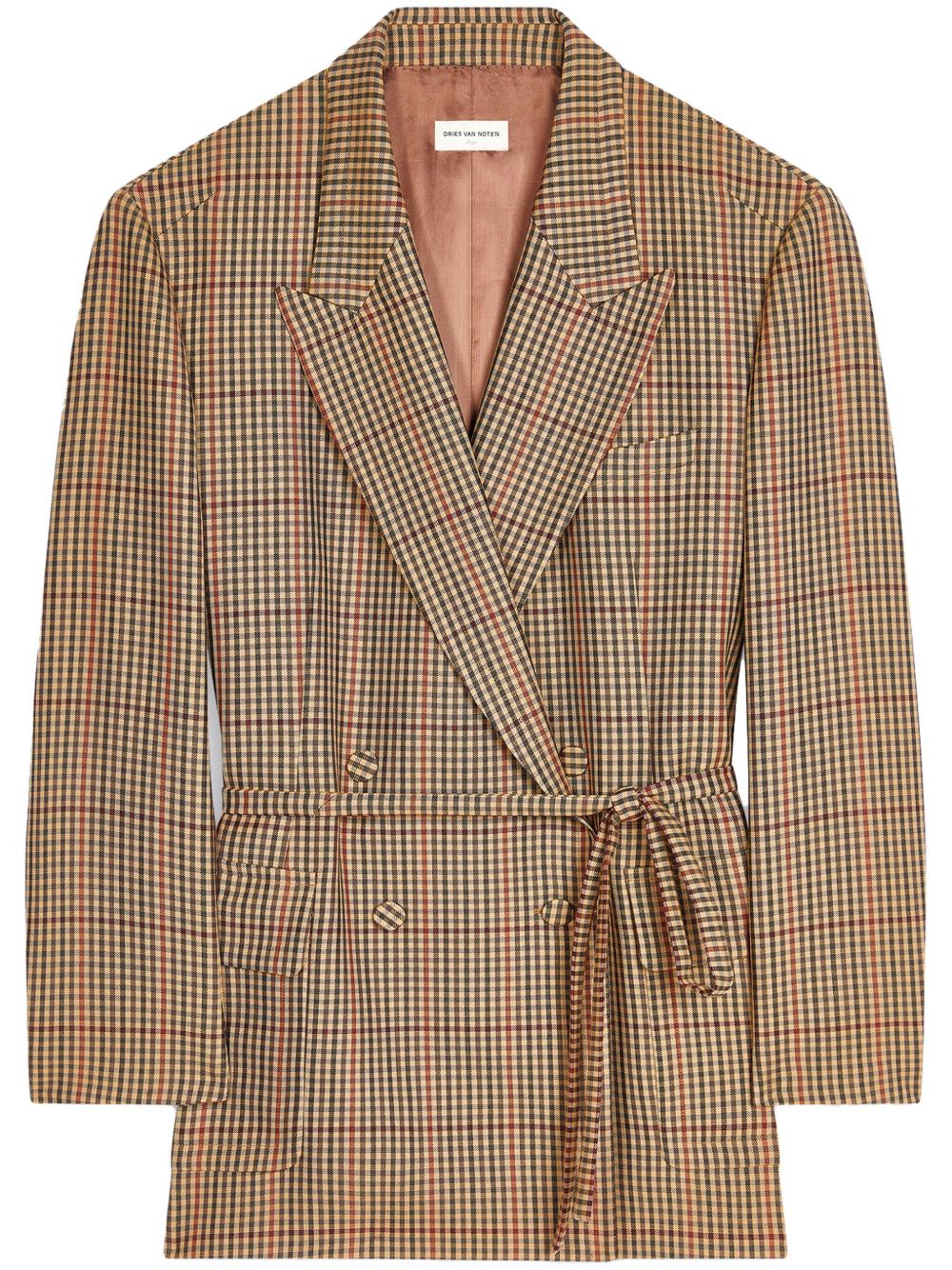 DRIES VAN NOTEN 长袖格纹西装夹克 - 褐色