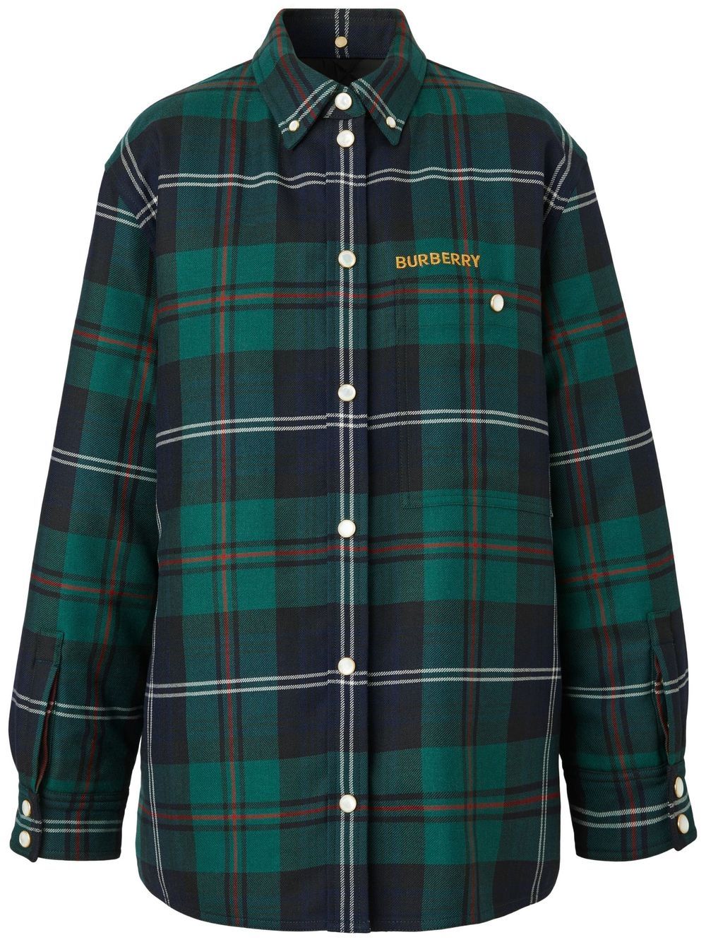 Burberry logo刺绣格纹夹克式衬衫 - 绿色