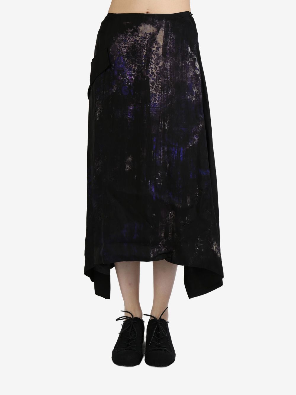 Y's flower-pattern cut off-pocket midi skirt - 蓝色