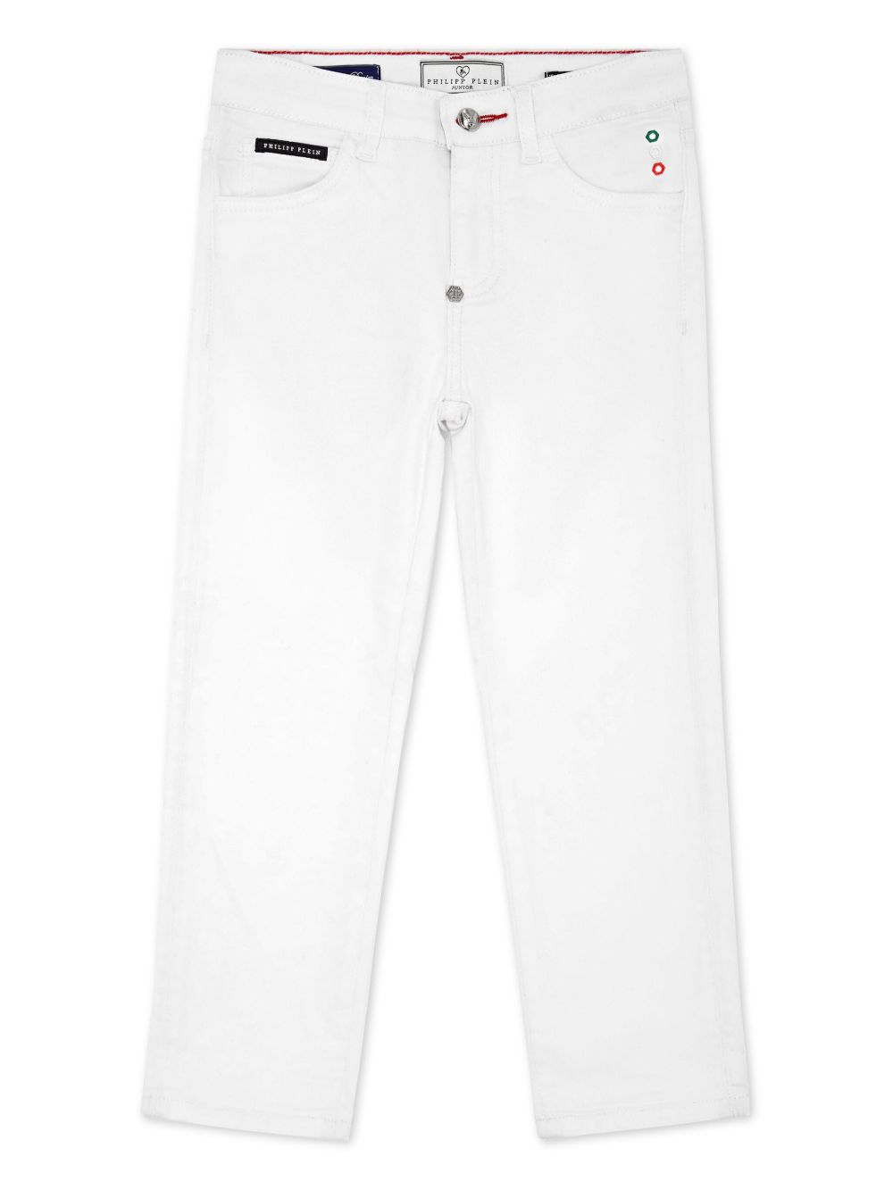 Philipp Plein Junior logo刺绣棉混纺牛仔裤 - 白色