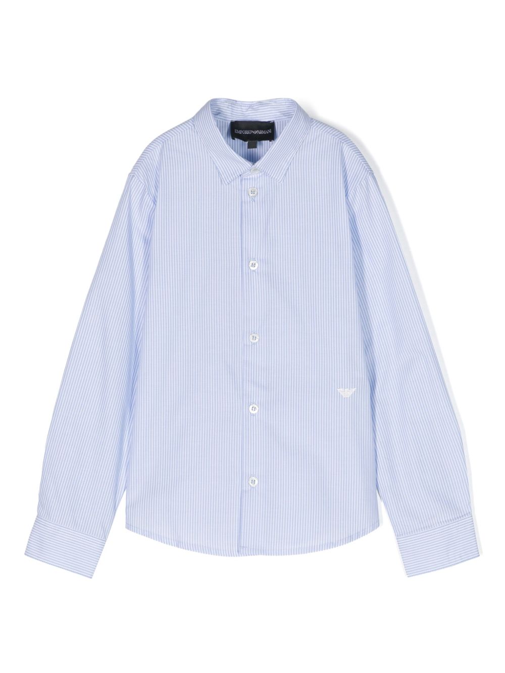 Emporio Armani Kids logo刺绣条纹棉衬衫 - 蓝色
