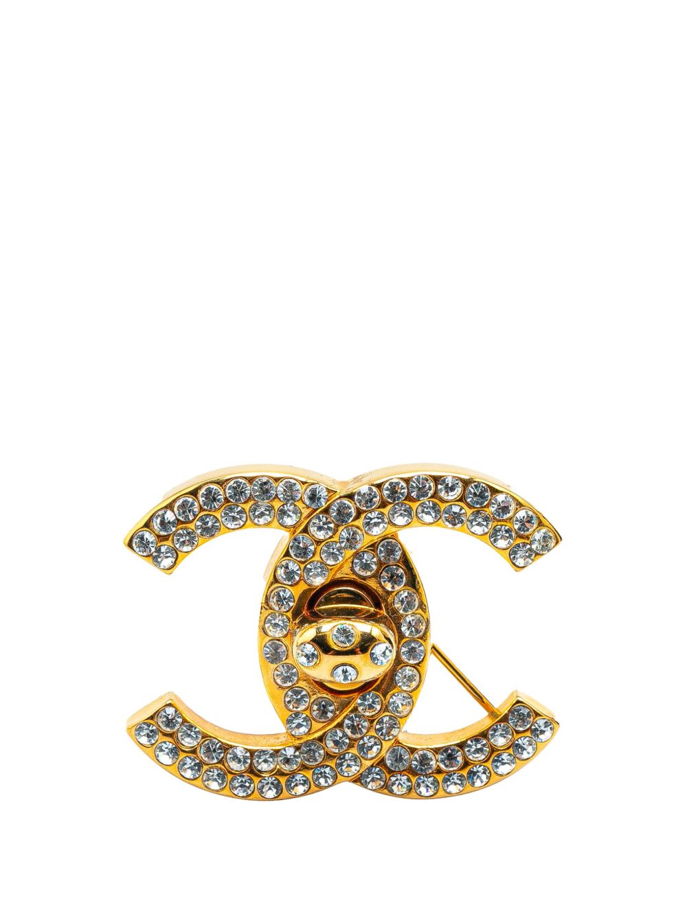 CHANEL Pre-Owned 镀金 CC 水钻旋扣胸针（1996年典藏款） - 金色