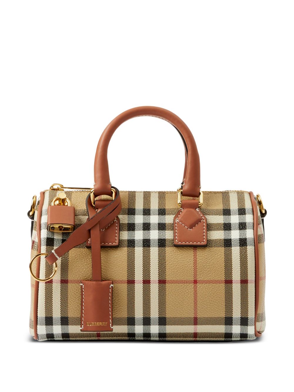 Burberry 格纹迷你保龄球包 - 褐色