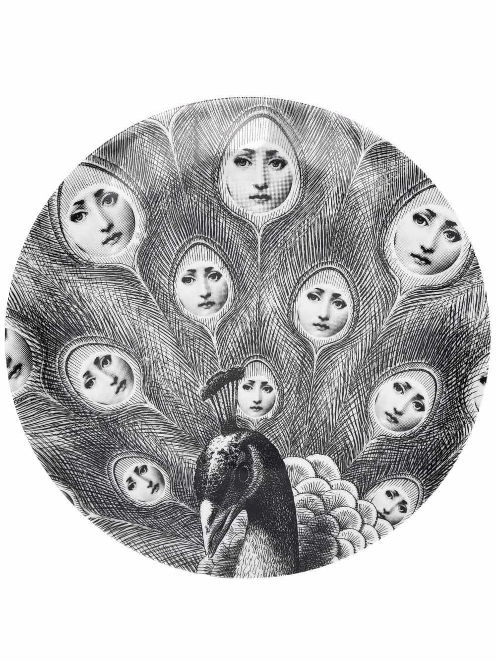 Fornasetti 孔雀印花餐盘 - 黑色