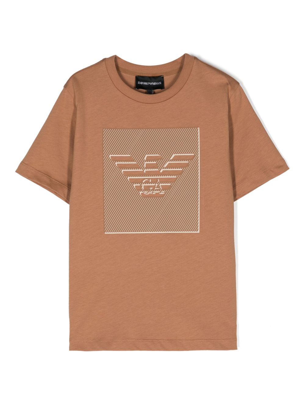 Emporio Armani Kids logo印花棉T恤 - 褐色